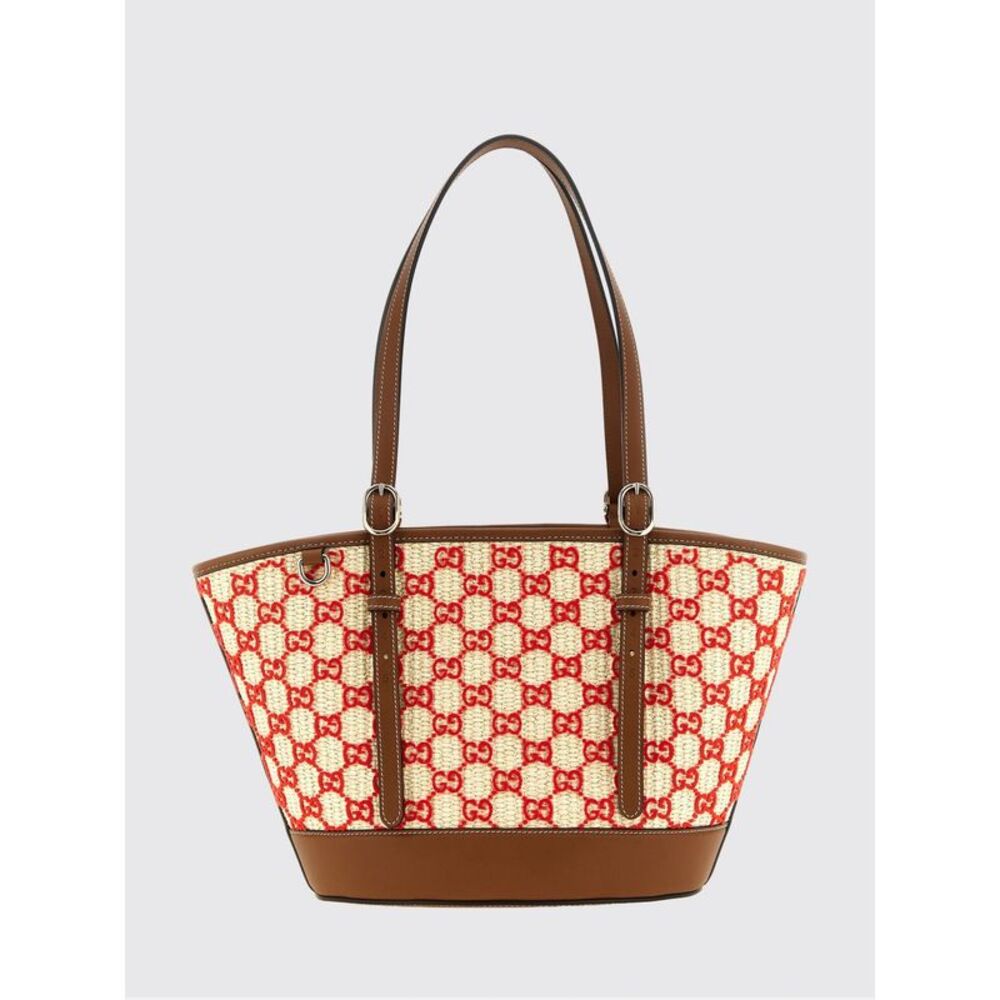 Gucci Raffia Shoulder Bag With Embroidered Gg Monogram And Double Handles